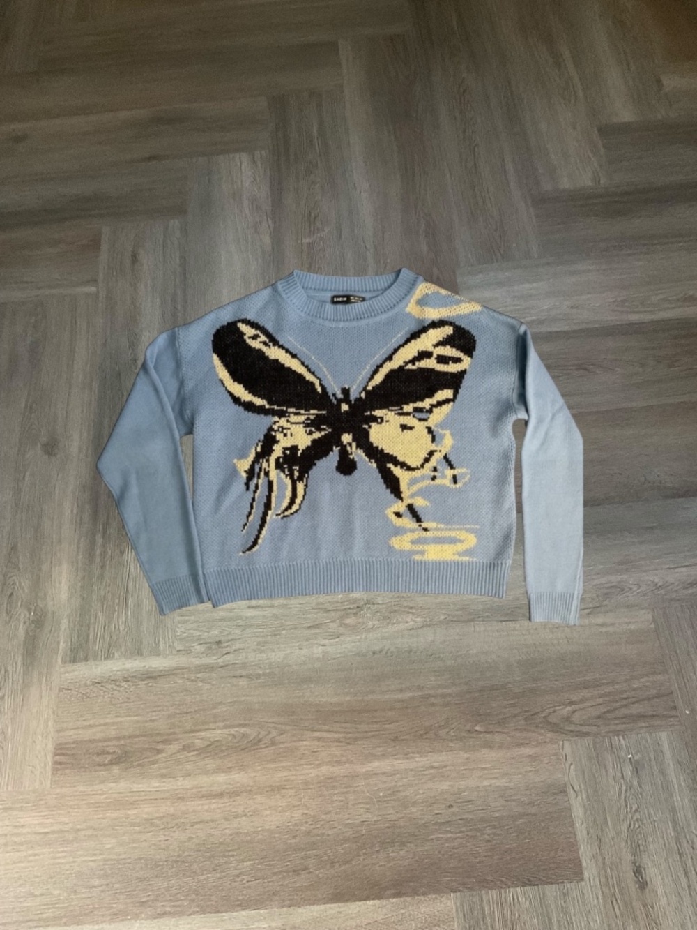 Shein Butterfly Crewneck Knit Sweater Womens Small Blue Kawaii Fairycore Y2K
